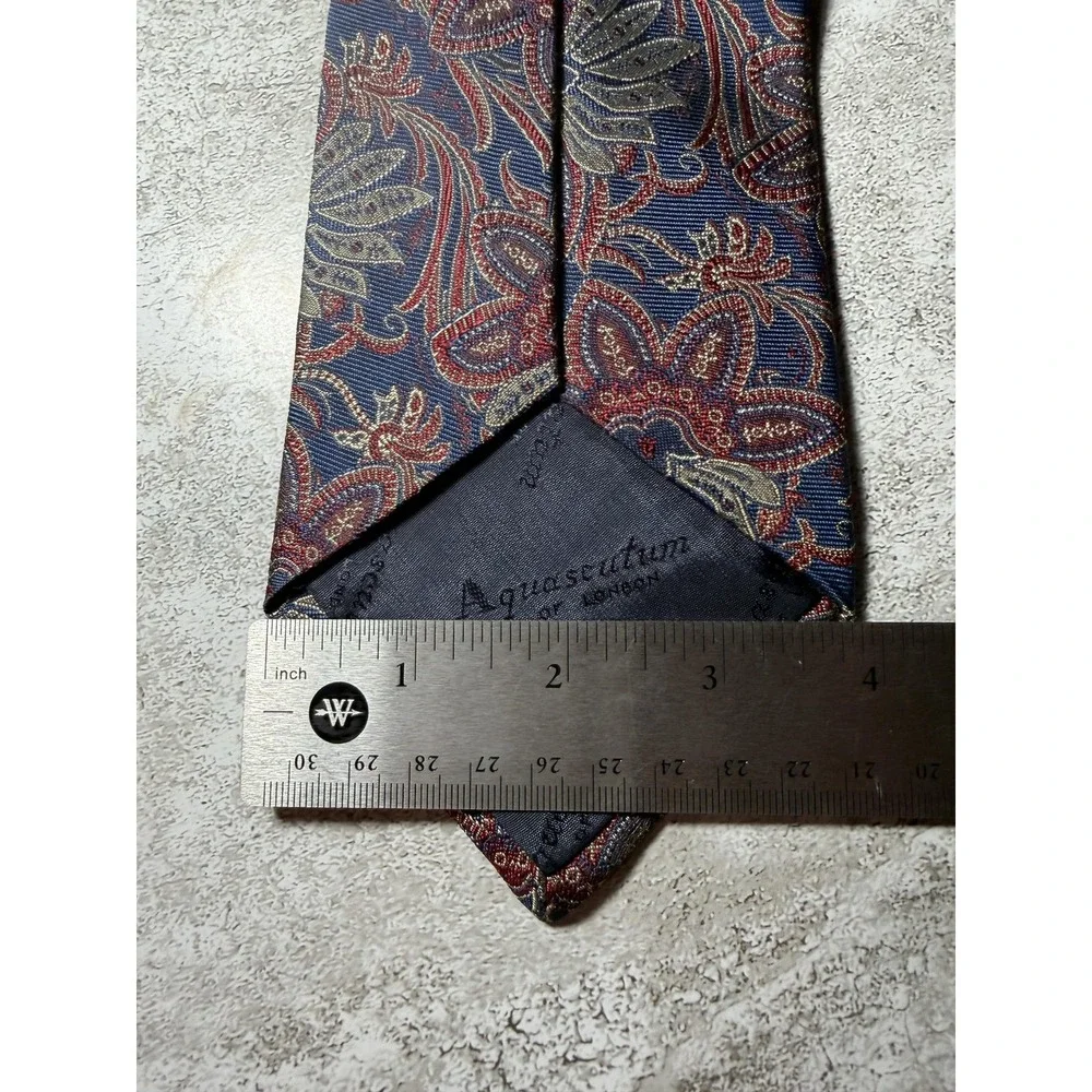 Aquascutum Tie Mens One Size Blue Paisley Jacquard 100% Silk Pointed Necktie